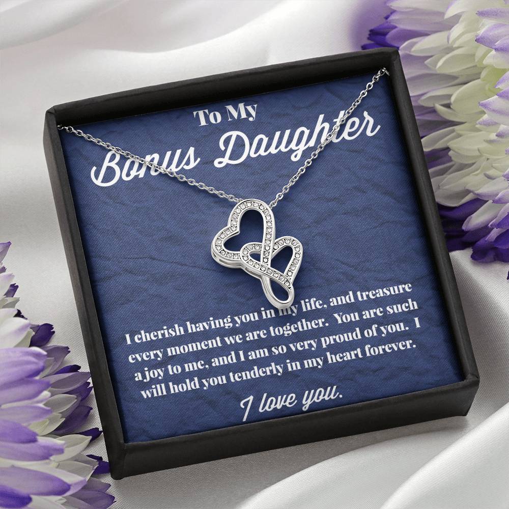 To My Bonus Daughter Double Hearts Necklace, Stepdaughter Necklace, Bonus Daughter Jewelry, Nonbiological Daughter Necklace