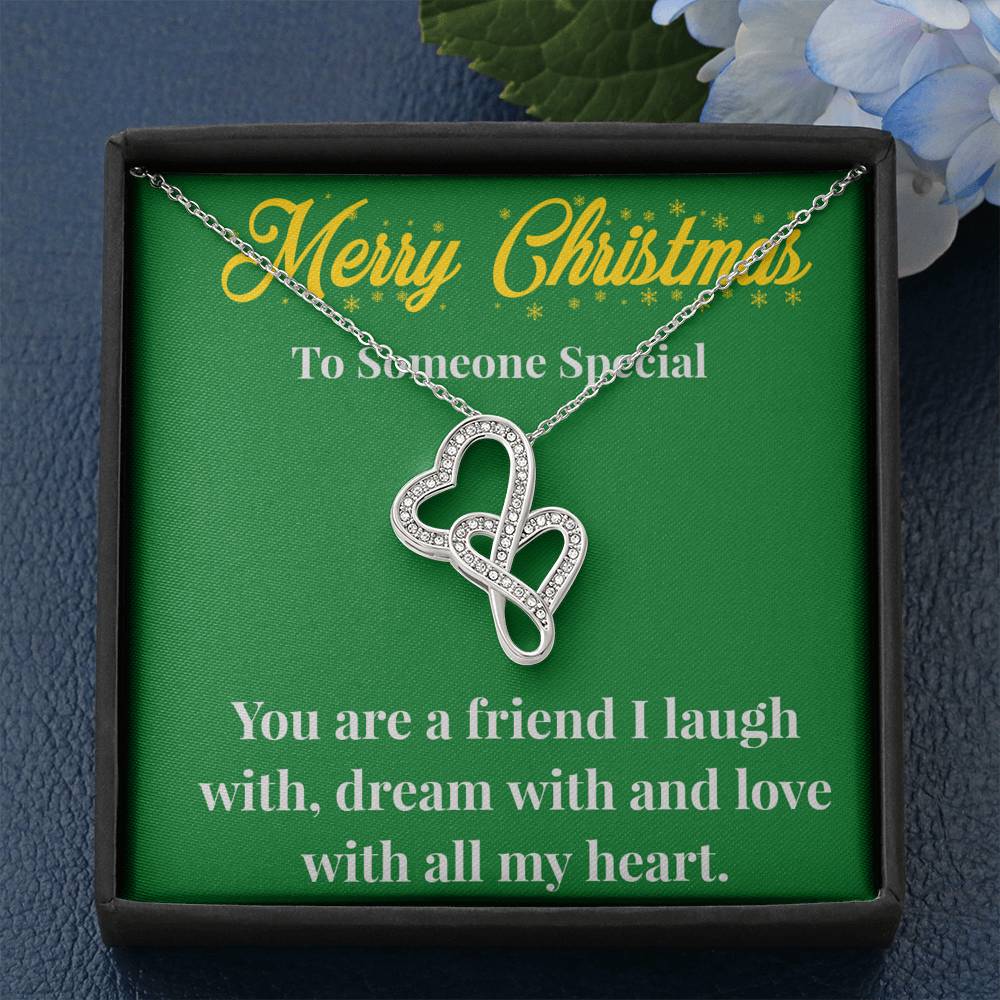 Merry Christmas To My Friend Double Heart Necklace - Gift for Friend - Necklace for A Friend