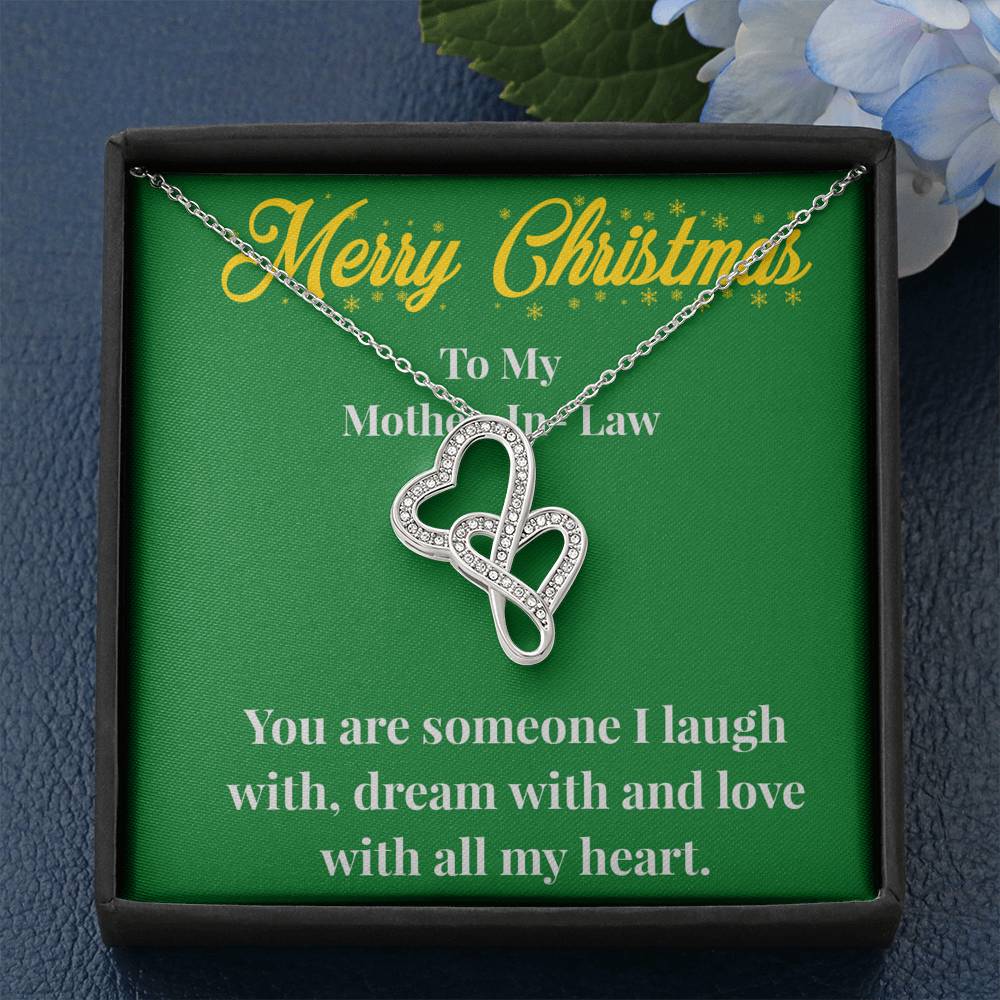 Merry Christmas To My Mother-In-Law Double Heart Necklace - Gift for Mother - Necklace for Mother-In-Law