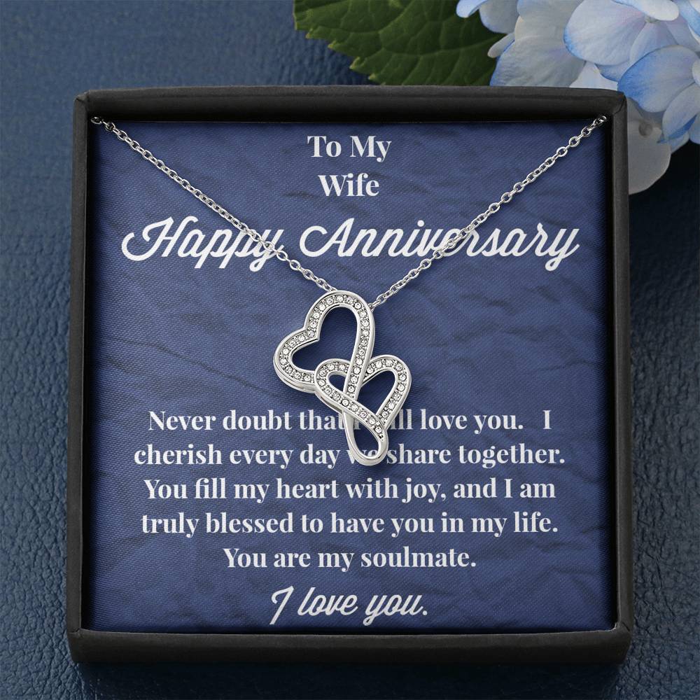 Happy Anniversary To My Wife Double Hearts Necklace - Wedding Anniversary Gift - Necklace for Wife
