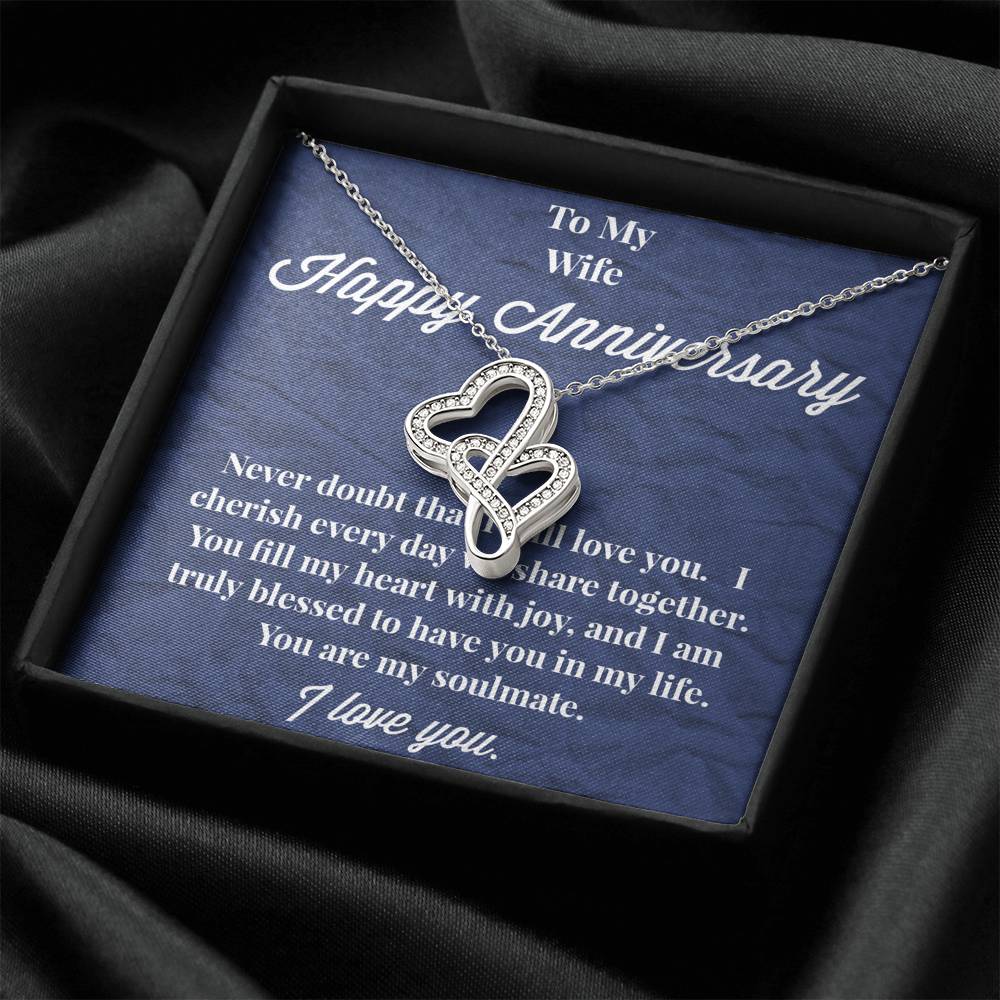 Happy Anniversary To My Wife Double Hearts Necklace - Wedding Anniversary Gift - Necklace for Wife