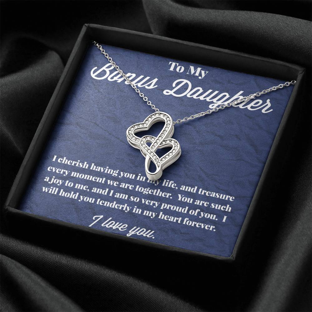 To My Bonus Daughter Double Hearts Necklace, Stepdaughter Necklace, Bonus Daughter Jewelry, Nonbiological Daughter Necklace