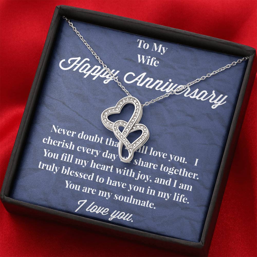 Happy Anniversary To My Wife Double Hearts Necklace - Wedding Anniversary Gift - Necklace for Wife