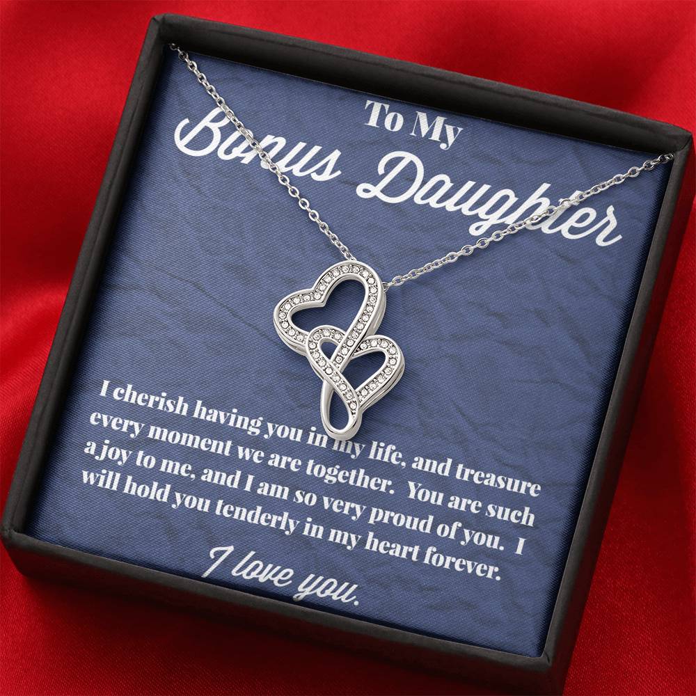 To My Bonus Daughter Double Hearts Necklace, Stepdaughter Necklace, Bonus Daughter Jewelry, Nonbiological Daughter Necklace
