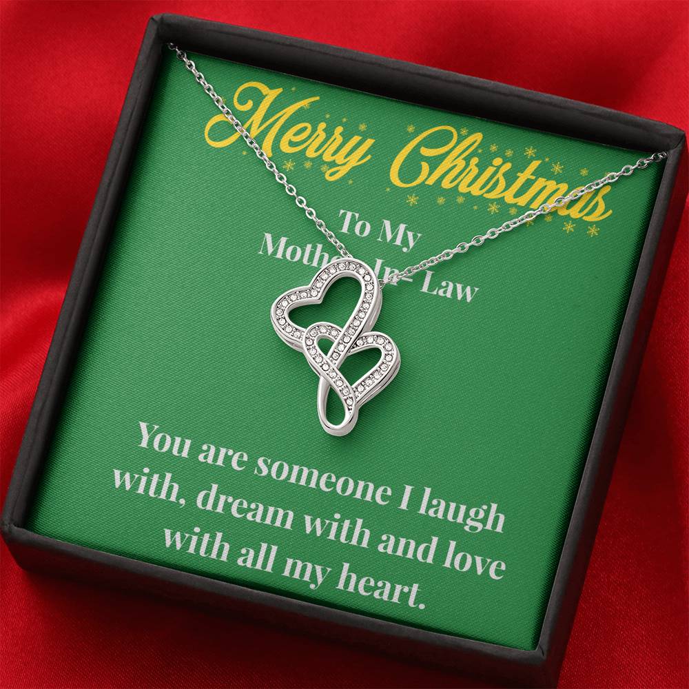 Merry Christmas To My Mother-In-Law Double Heart Necklace - Gift for Mother - Necklace for Mother-In-Law