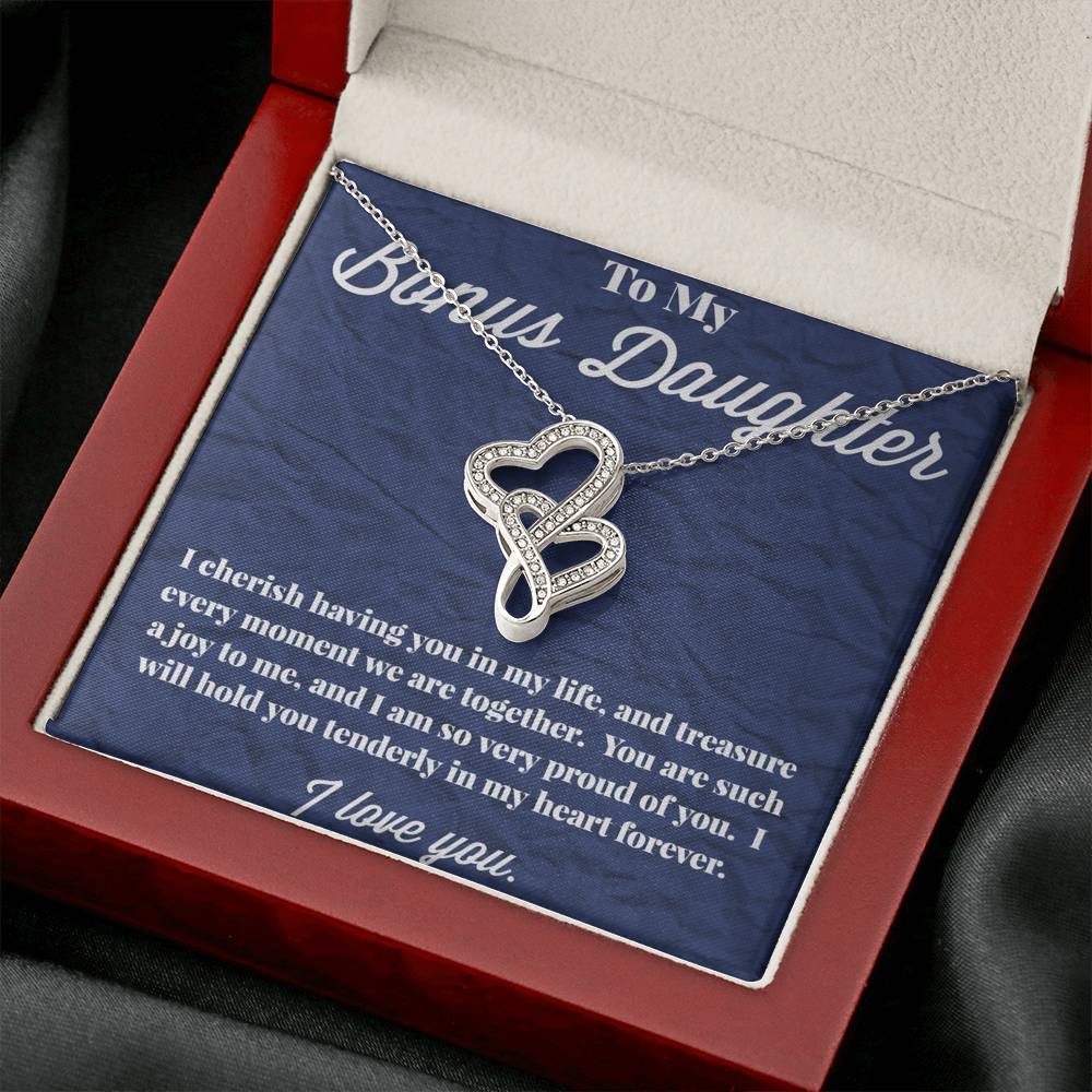 To My Bonus Daughter Double Hearts Necklace, Stepdaughter Necklace, Bonus Daughter Jewelry, Nonbiological Daughter Necklace