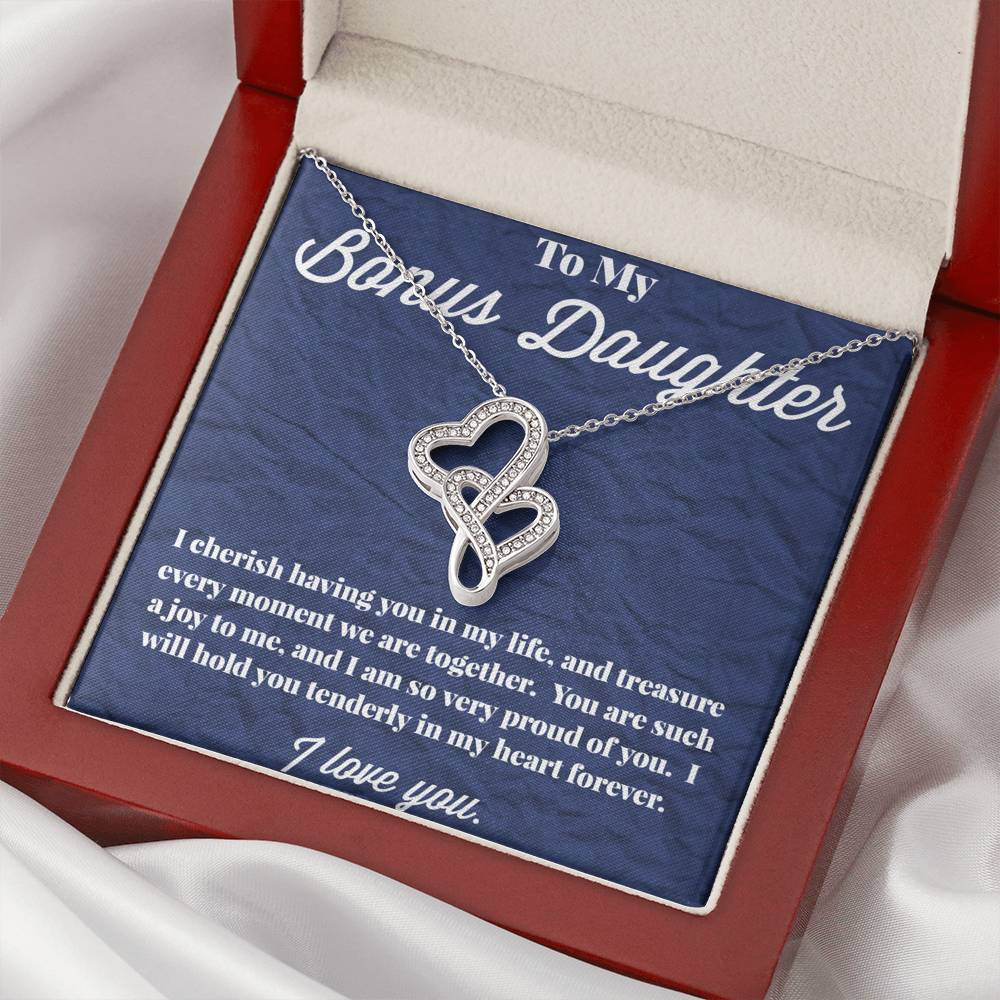 To My Bonus Daughter Double Hearts Necklace, Stepdaughter Necklace, Bonus Daughter Jewelry, Nonbiological Daughter Necklace