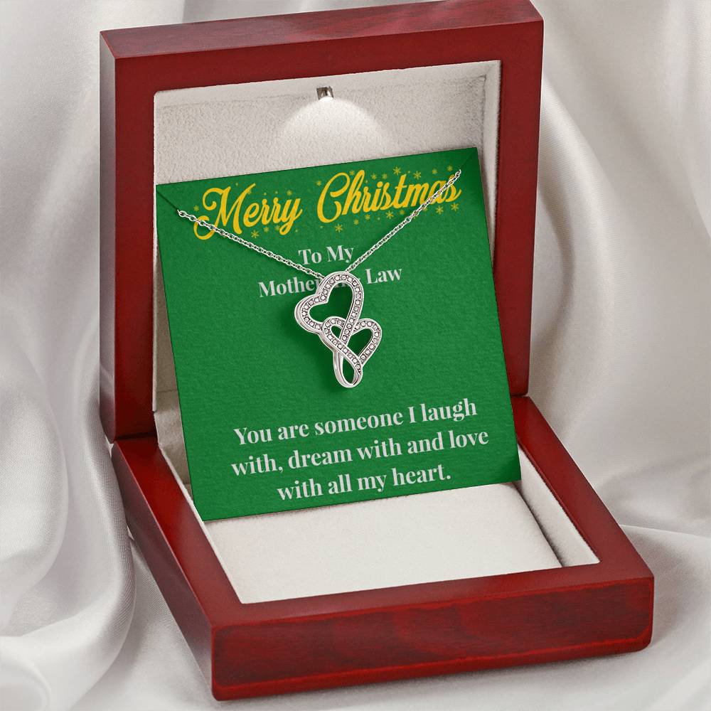 Merry Christmas To My Mother-In-Law Double Heart Necklace - Gift for Mother - Necklace for Mother-In-Law