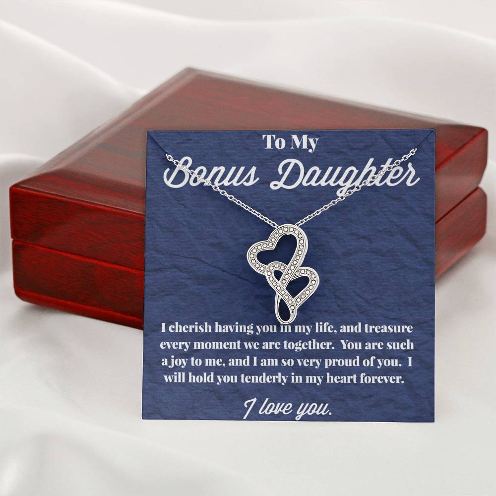 To My Bonus Daughter Double Hearts Necklace, Stepdaughter Necklace, Bonus Daughter Jewelry, Nonbiological Daughter Necklace