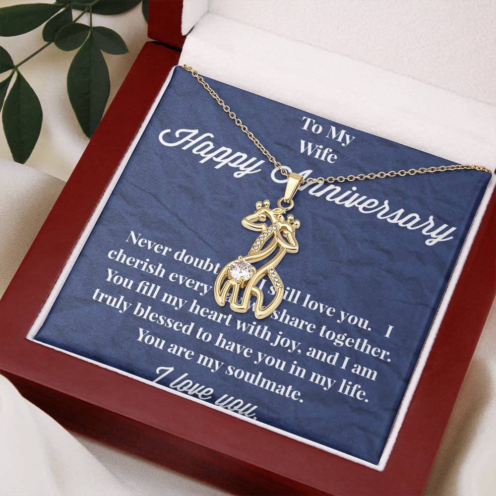 Happy Anniversary To My Wife Graceful Love Giraffe Necklace - Wedding Anniversary Gift - Necklace for Wife