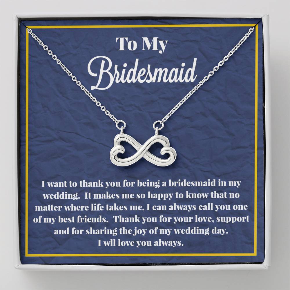 To My Bridesmaid Infinity Hearts Necklace