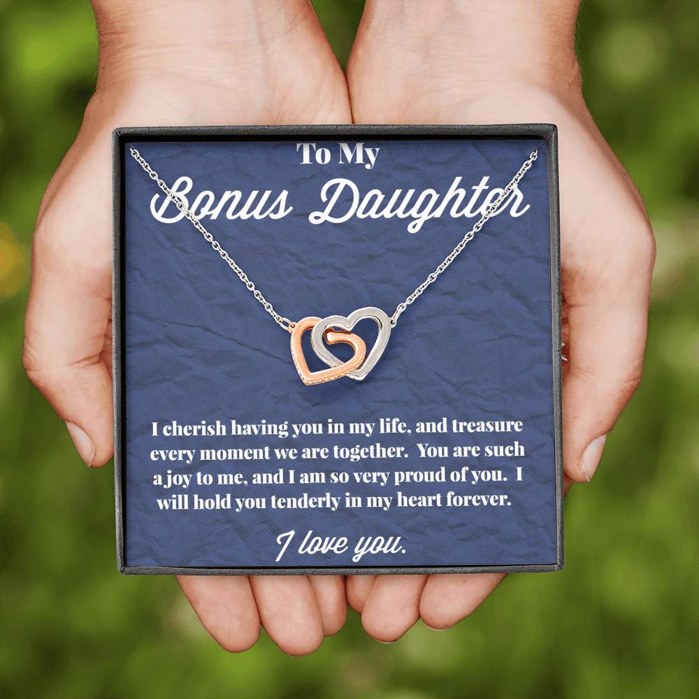 To My Bonus Daughter Interlocking Hearts Necklace, Stepdaughter Necklace, Bonus Daughter Jewelry, Nonbiological Daughter Necklace