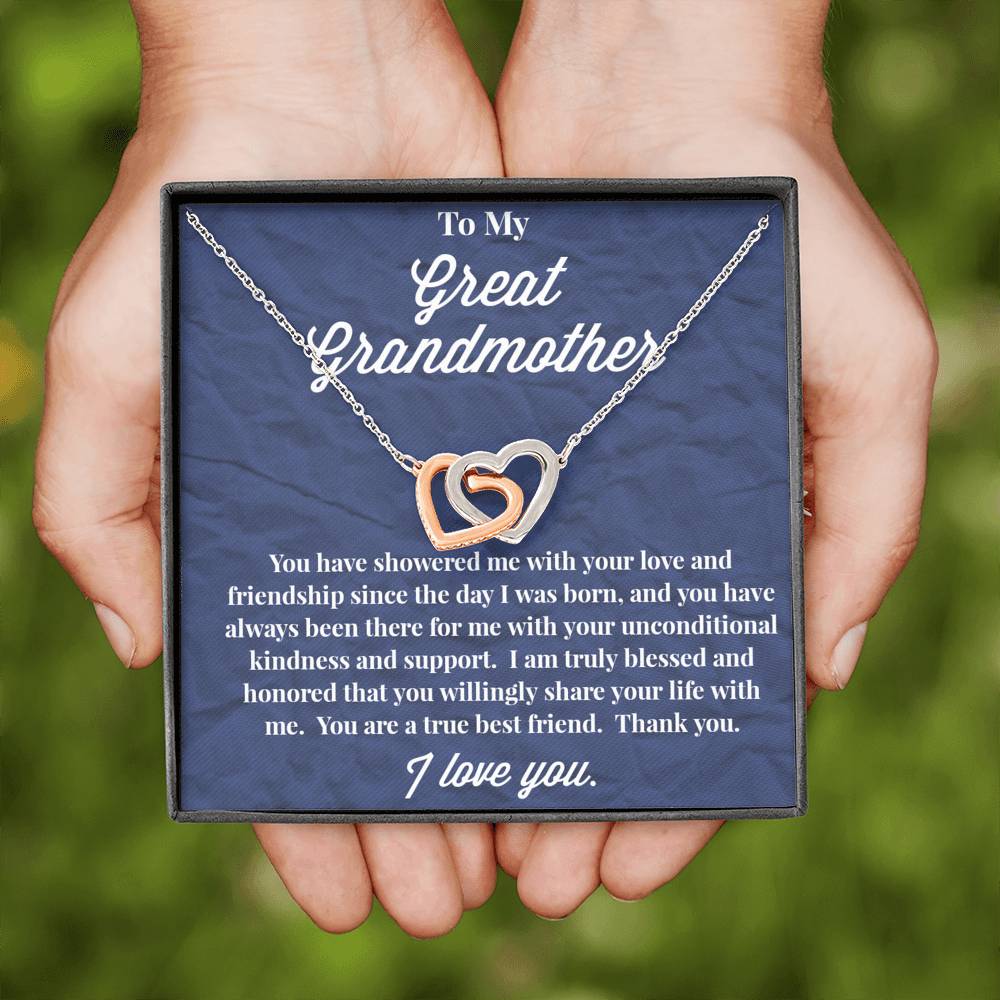 To My Great Grandmother Interlocking Hearts Necklace - Jewelry for Grandmother - Gift for Grandmother