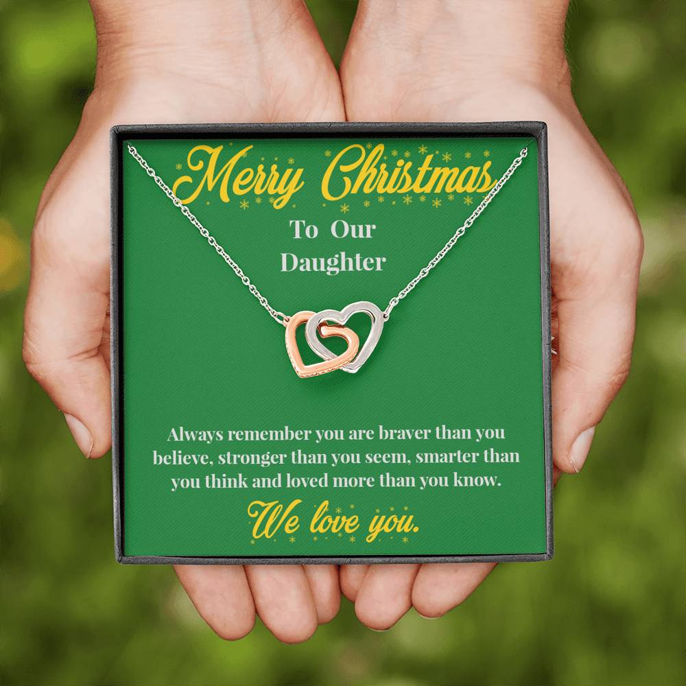 Merry Christmas to Our Daughter - Interlocking Hearts Necklace - Christmas Gift for Daughter - Necklace for Daughter