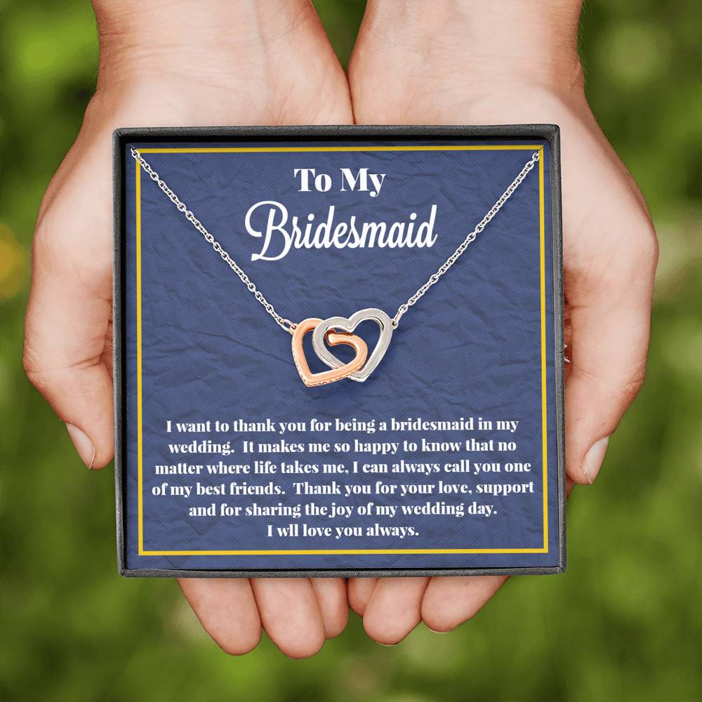 To My Bridesmaid Interlocking Hearts Necklace