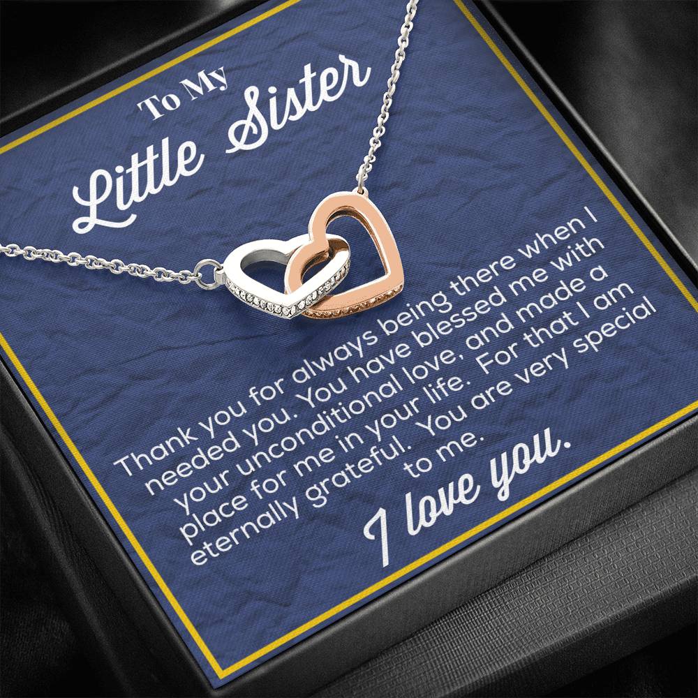 To My Little Sister Interlocking Hearts Necklace