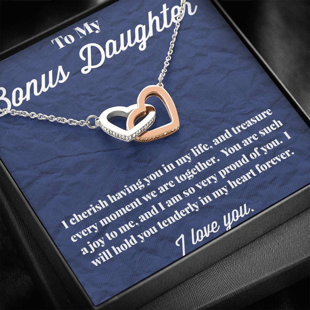 To My Bonus Daughter Interlocking Hearts Necklace, Stepdaughter Necklace, Bonus Daughter Jewelry, Nonbiological Daughter Necklace