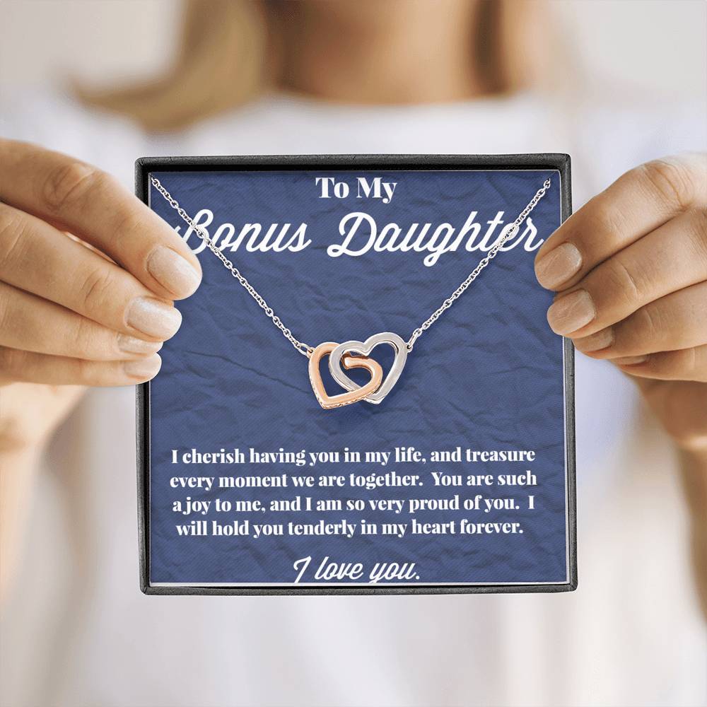 To My Bonus Daughter Interlocking Hearts Necklace, Stepdaughter Necklace, Bonus Daughter Jewelry, Nonbiological Daughter Necklace