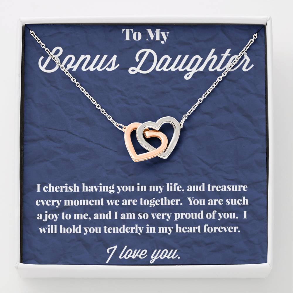 To My Bonus Daughter Interlocking Hearts Necklace, Stepdaughter Necklace, Bonus Daughter Jewelry, Nonbiological Daughter Necklace
