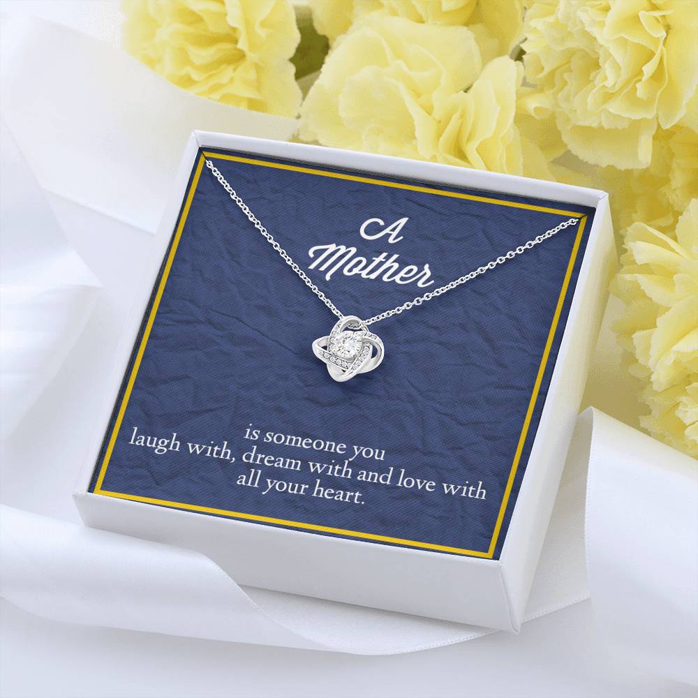 A Mother is Someone You Love With All Your Heart Love Knot Necklace