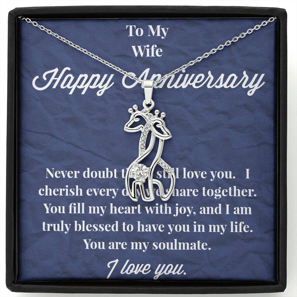 Happy Anniversary To My Wife Graceful Love Giraffe Necklace - Wedding Anniversary Gift - Necklace for Wife