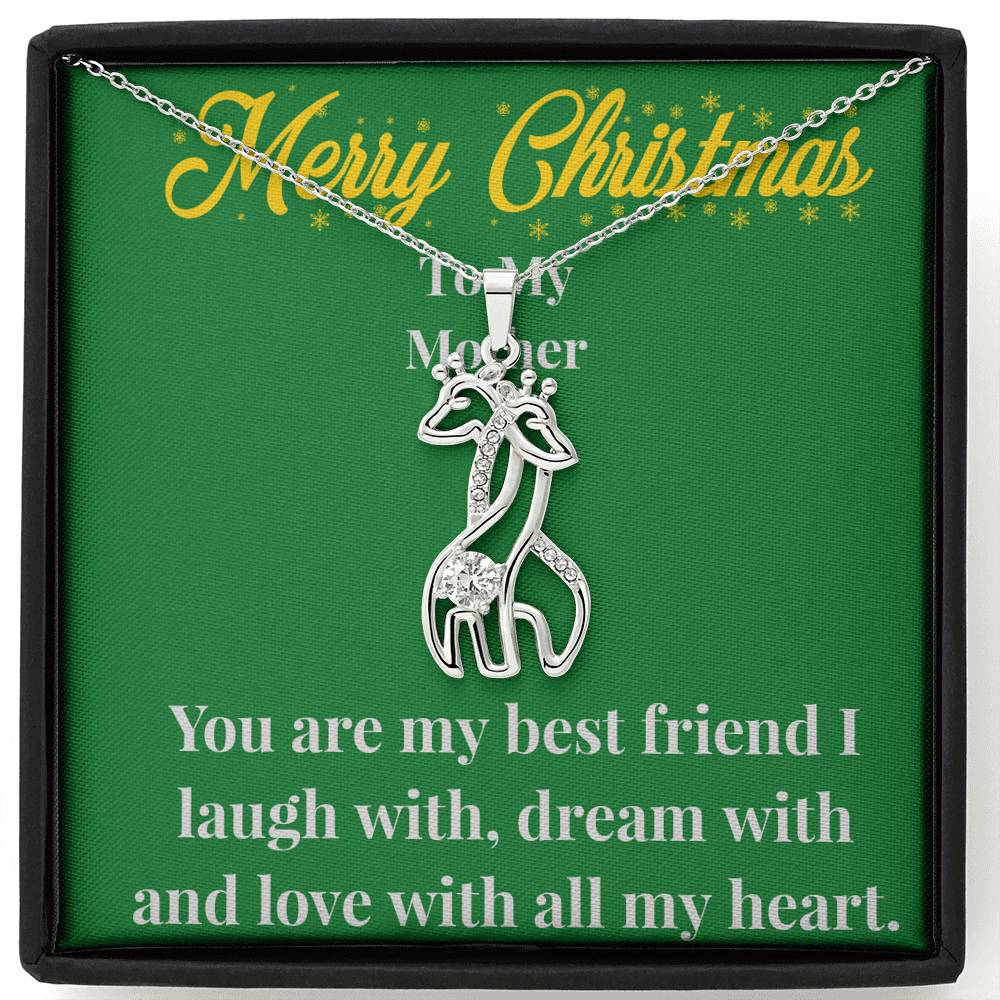Merry Christmas To My Mother Graceful Love Giraffe Necklace - Gift for Mom - Necklace for Mom