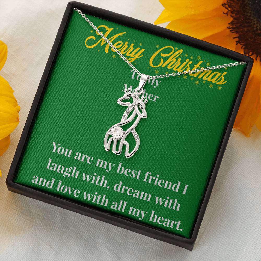Merry Christmas To My Mother Graceful Love Giraffe Necklace - Gift for Mom - Necklace for Mom