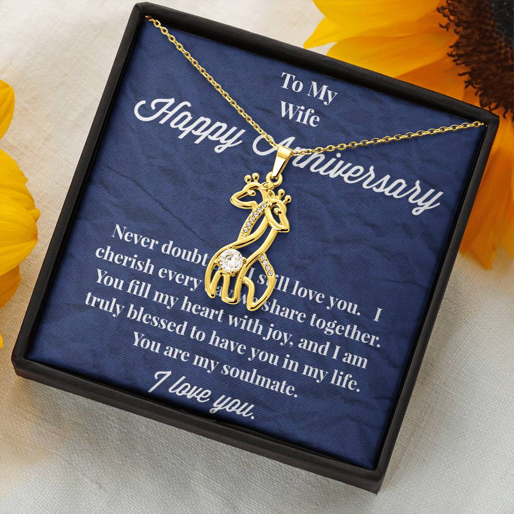 Happy Anniversary To My Wife Graceful Love Giraffe Necklace - Wedding Anniversary Gift - Necklace for Wife
