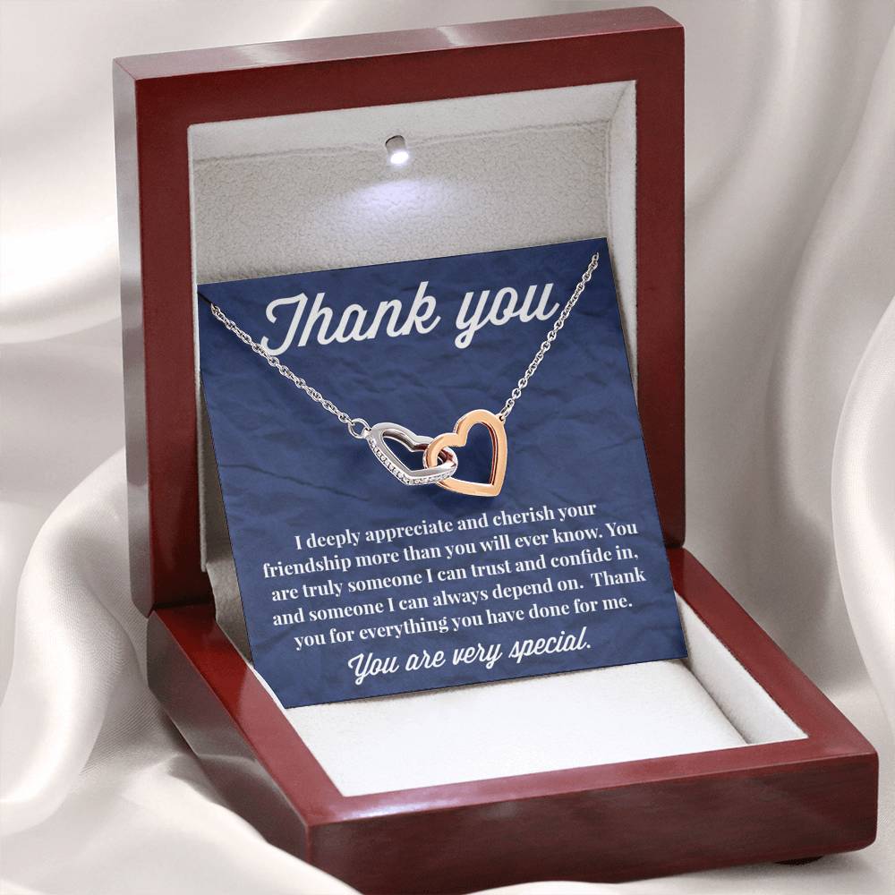 Thank You Interlocking Hearts Necklace - Thank You Gift - Necklace for Friend