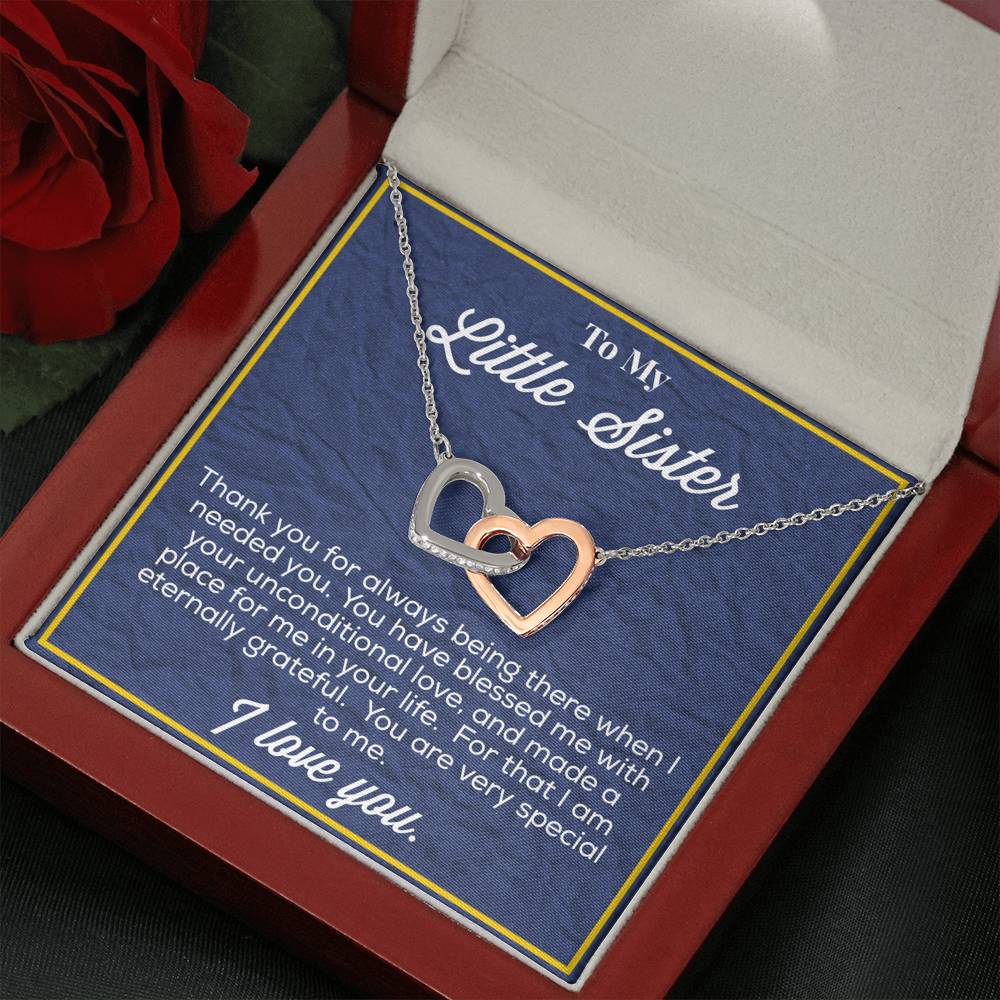 To My Little Sister Interlocking Hearts Necklace