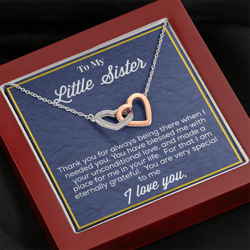 To My Little Sister Interlocking Hearts Necklace