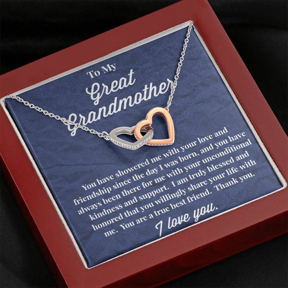 To My Great Grandmother Interlocking Hearts Necklace - Jewelry for Grandmother - Gift for Grandmother