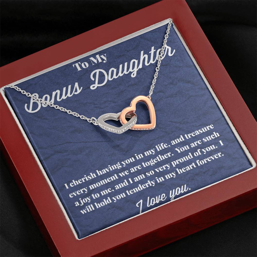 To My Bonus Daughter Interlocking Hearts Necklace, Stepdaughter Necklace, Bonus Daughter Jewelry, Nonbiological Daughter Necklace