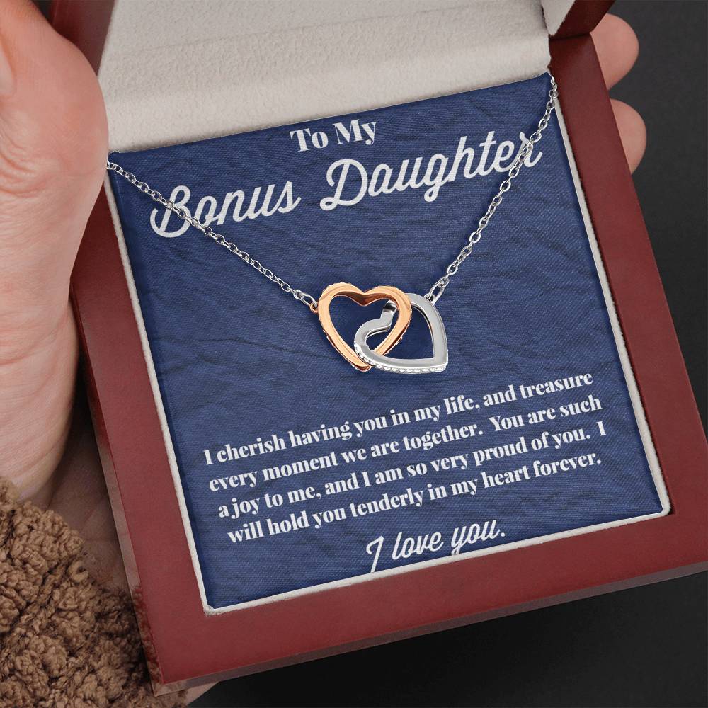 To My Bonus Daughter Interlocking Hearts Necklace, Stepdaughter Necklace, Bonus Daughter Jewelry, Nonbiological Daughter Necklace