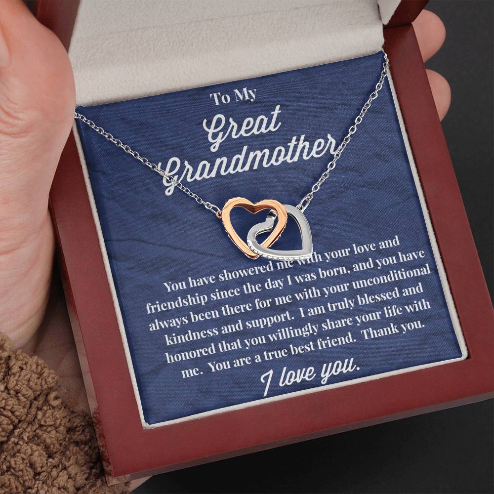 To My Great Grandmother Interlocking Hearts Necklace - Jewelry for Grandmother - Gift for Grandmother