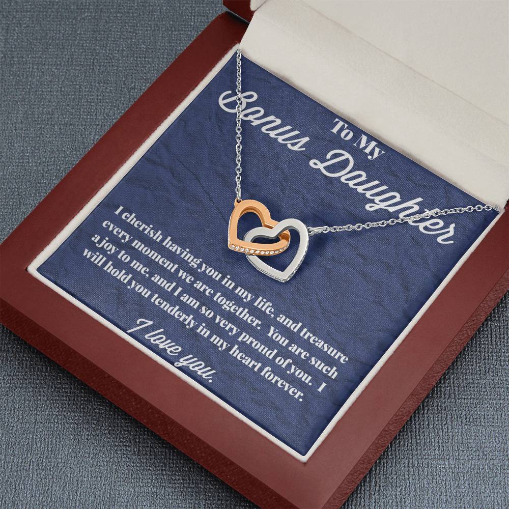 To My Bonus Daughter Interlocking Hearts Necklace, Stepdaughter Necklace, Bonus Daughter Jewelry, Nonbiological Daughter Necklace
