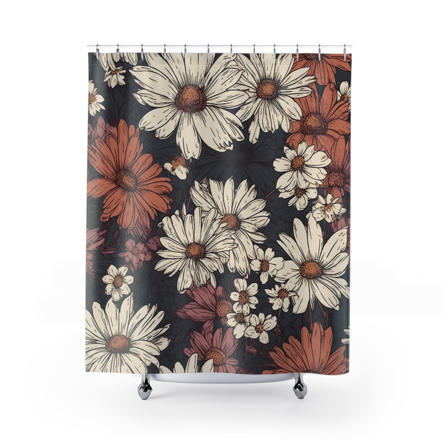 Floral Daisy Pattern Shower Curtain 71" x 74"