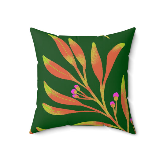 Square Pillow Cover With Pillow Insert In Rusty Leaves Pattern - Green