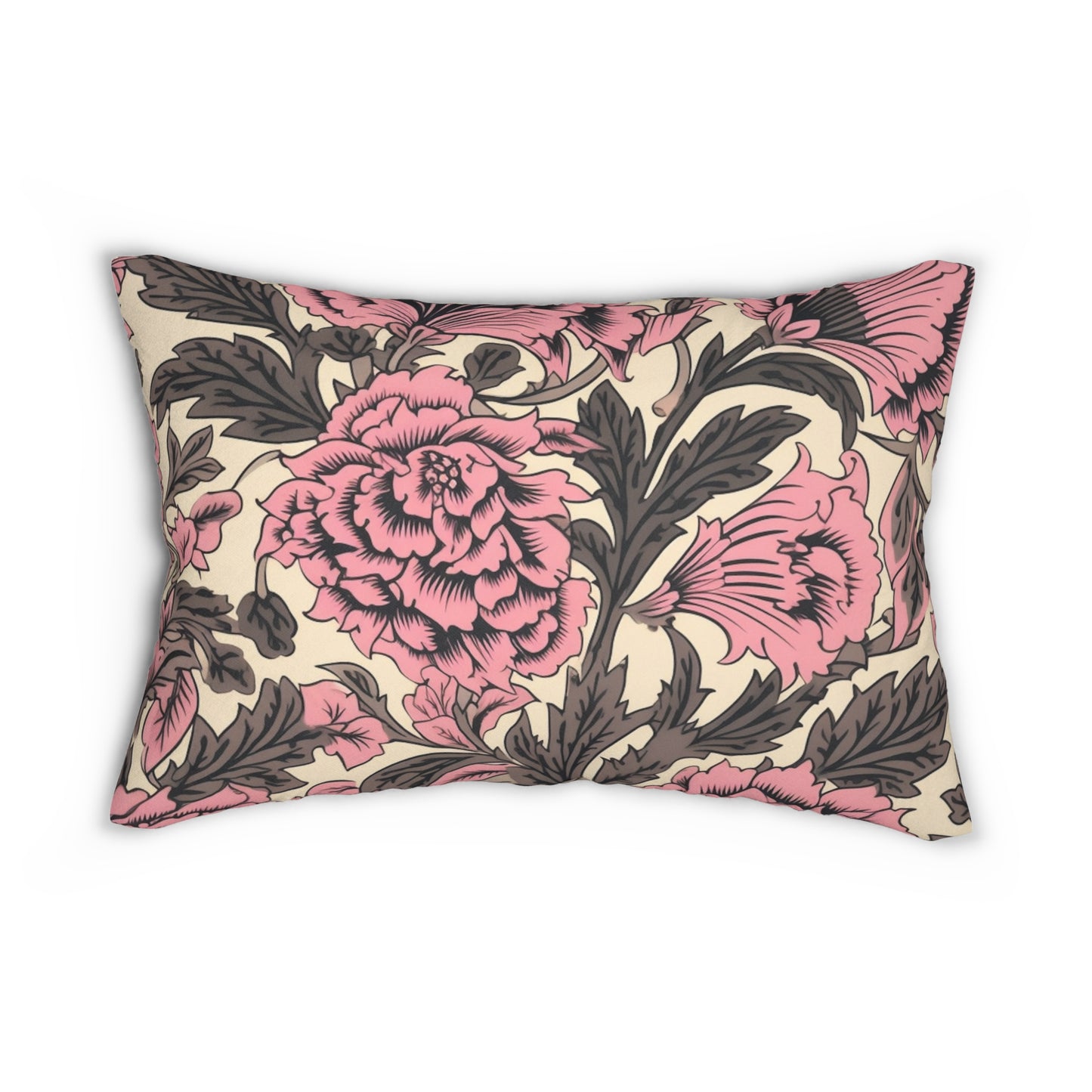 Lumbar Pillow With Pillow Insert In Pink Jacobean Pattern 20"x14"