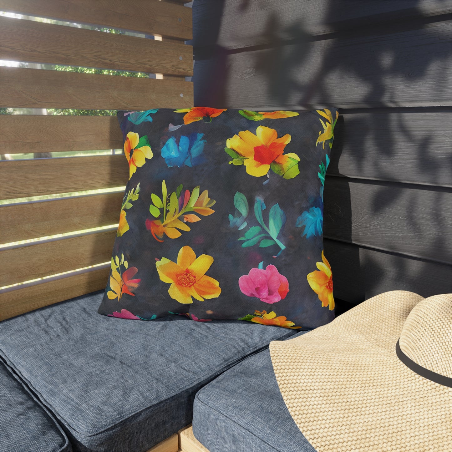 Outdoor Pillow In Watercolor Flowers Pattern