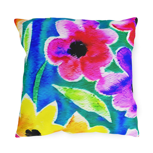 Outdoor Pillow In Watercolor Flowers Pattern