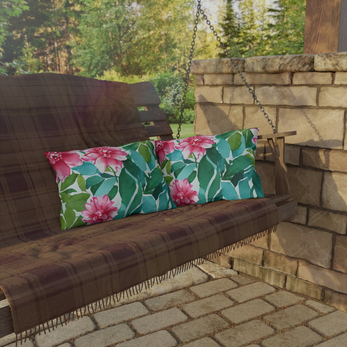 Outdoor Pillow In Watercolor Flowers Pattern