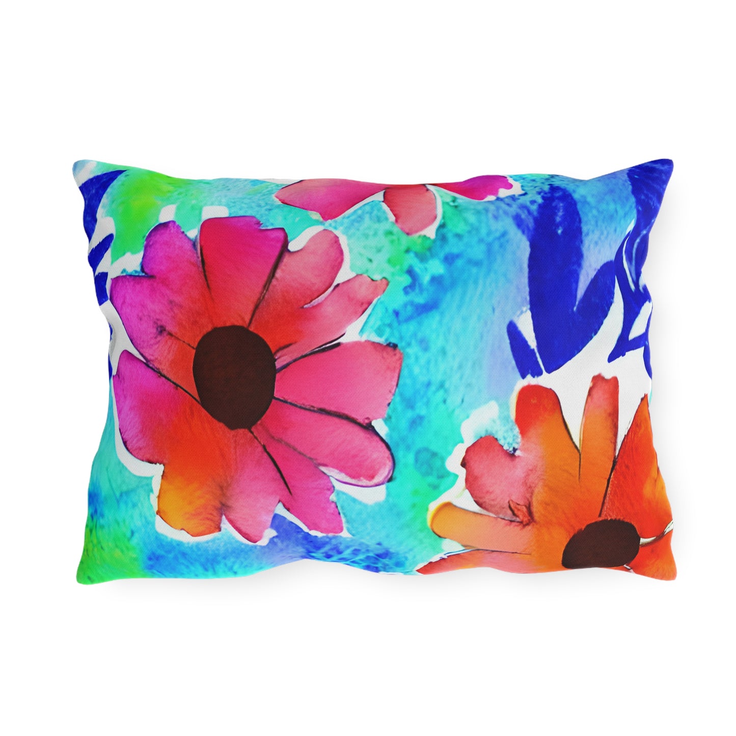 Outdoor Pillow In Watercolor Flowers Pattern