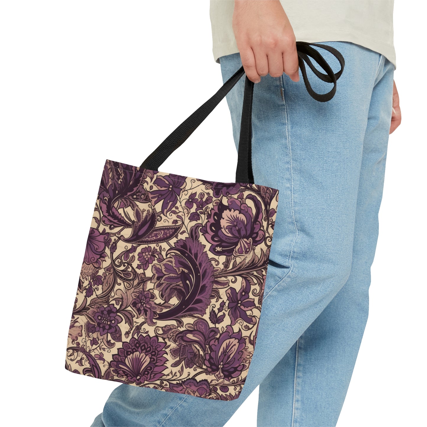 Purple Floral Tote Bag Jacobean Design