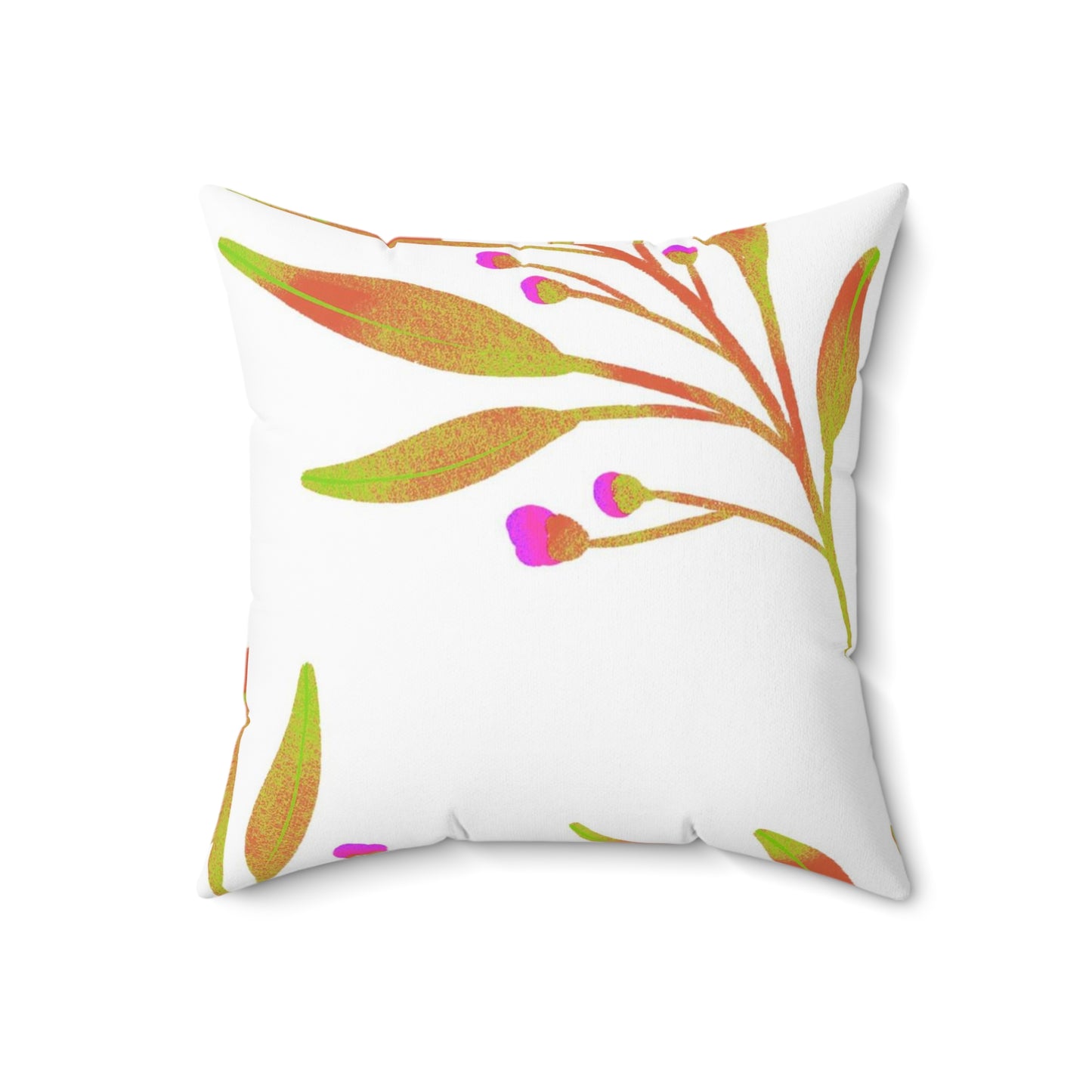 Square Pillow Cover With Pillow Insert In Rusty Leaves Pattern - White