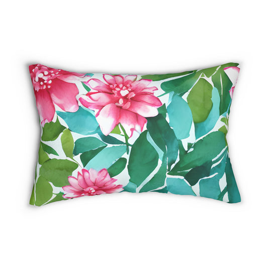 Lumbar Pillow With Pillow Insert In Watercolor Flowers Pattern 20"x14"