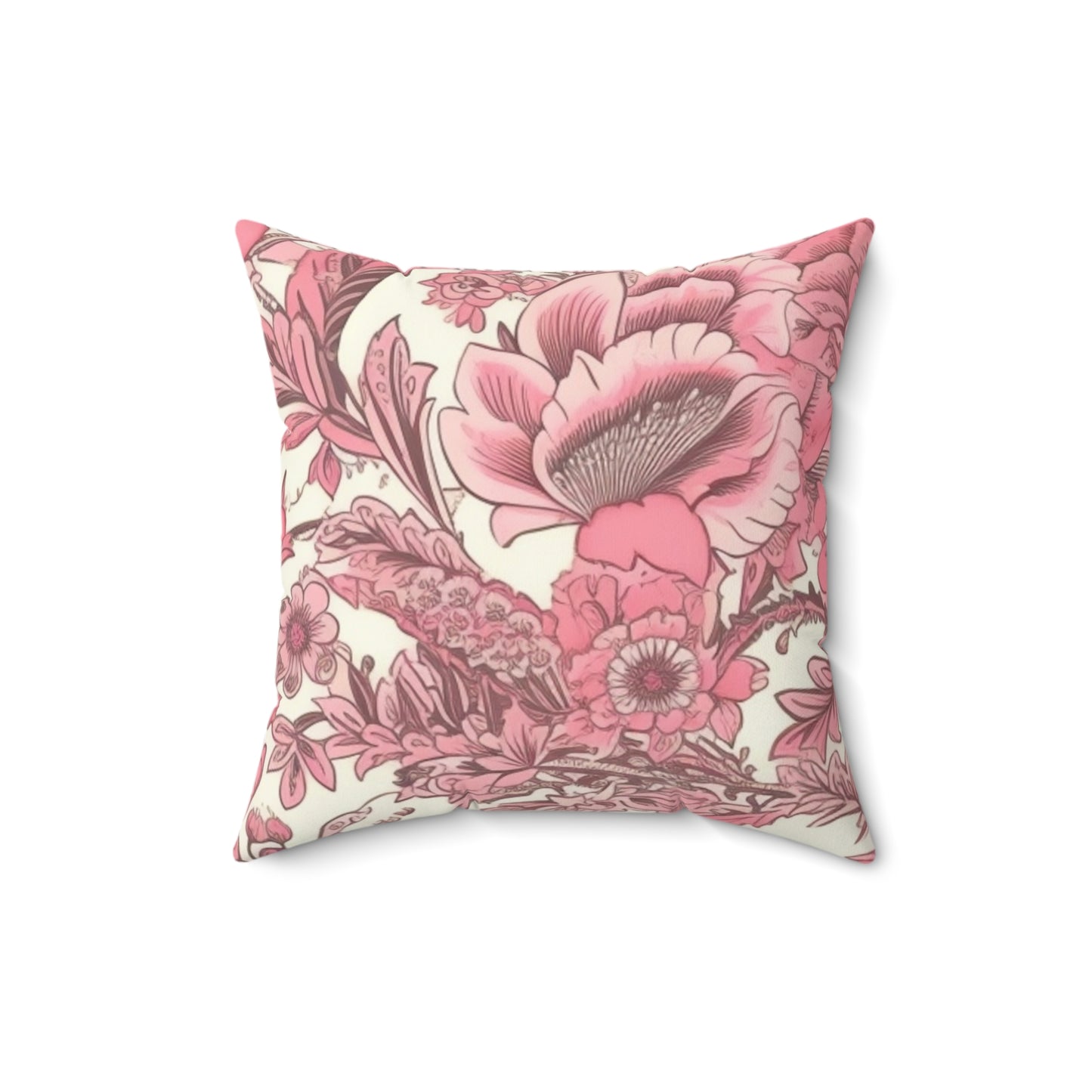 Square Pillow Cover With Pillow Insert In Pink Floral Pattern