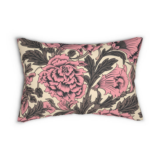 Lumbar Pillow With Pillow Insert In Pink Jacobean Pattern 20"x14"