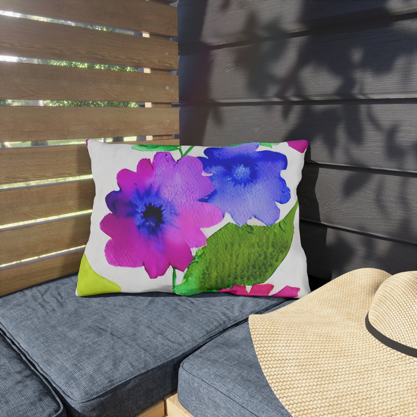 Outdoor Pillow In Watercolor Flowers Pattern