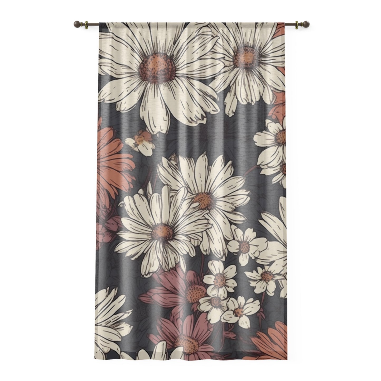 Sheer Window Curtain 50" x 84" Floral Daisy